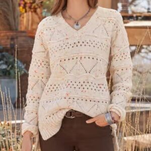 Sundance V-neck open knit speckled oversize sweater